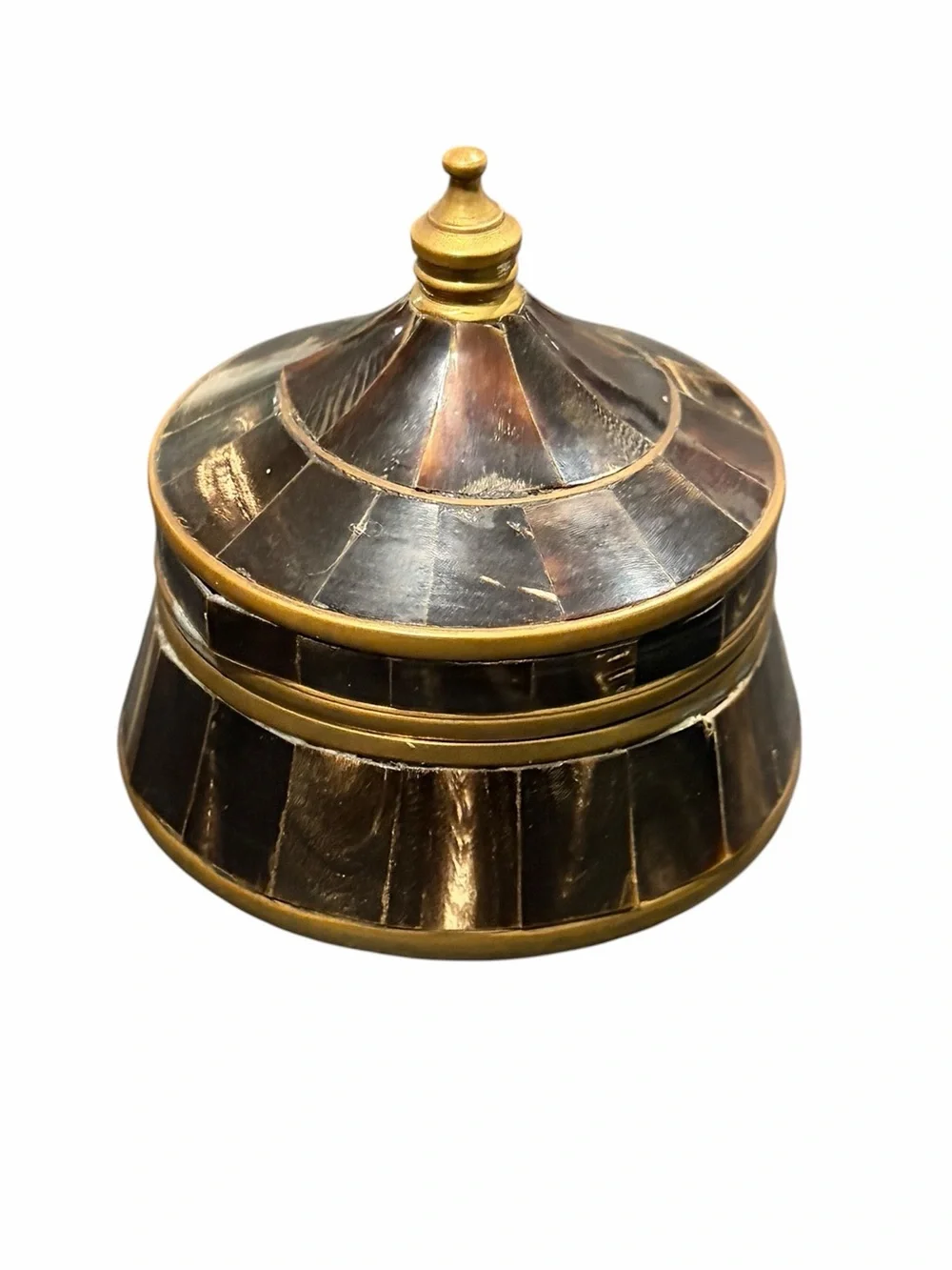 Vintage Brass & Horn Lidded Trinket Box Jewelry Box Decorative Keepsake